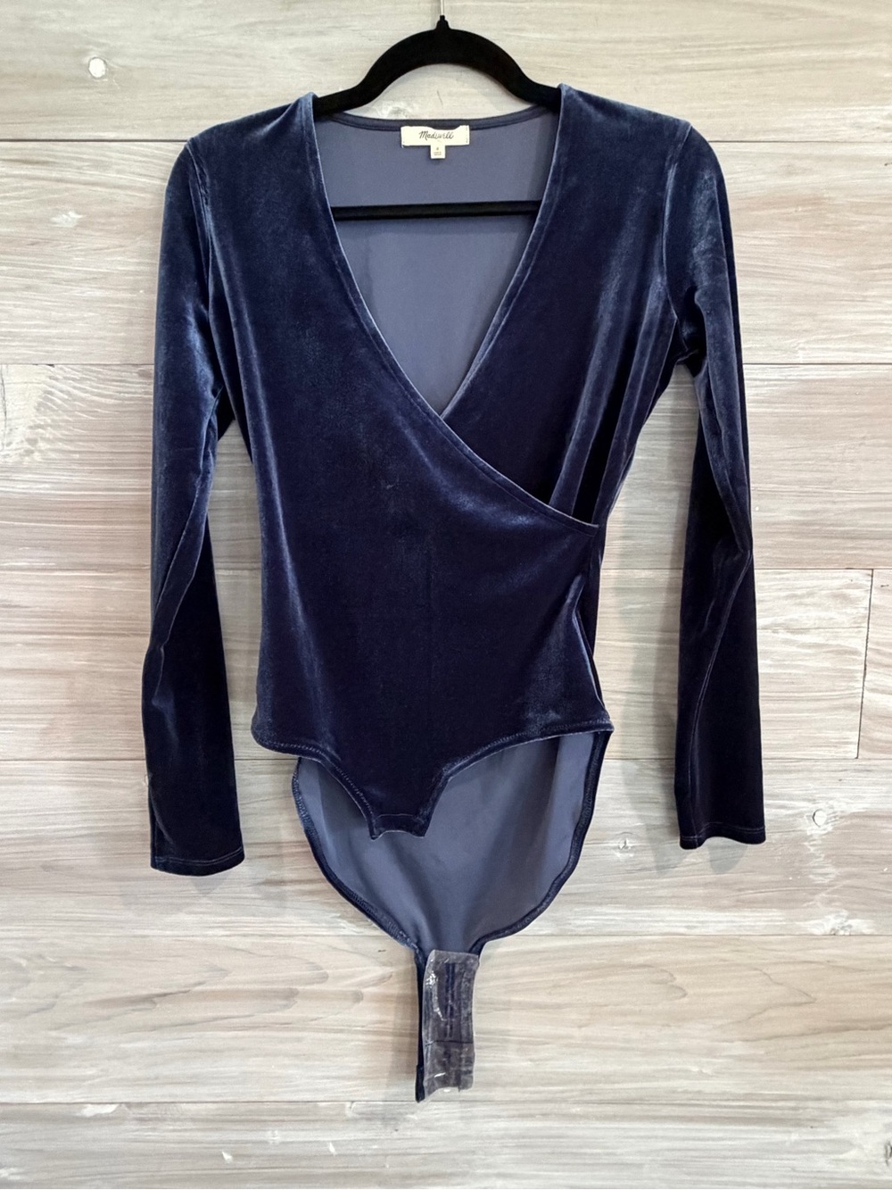 Madewell Navy Velvet Wrap Bodysuit